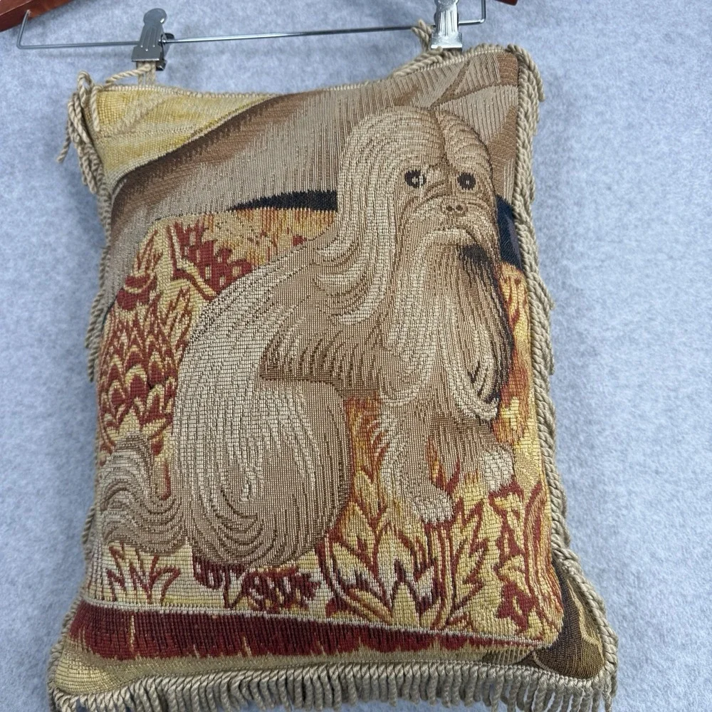 VTG CJC Inc Aubusson Tapestry‎ Dog Pillow Lhasa Apso French Woven Down 14x18